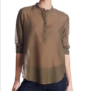 The Kooples Sheer Long Sleeve Silk Blend Shirt for in Khaki, XXS